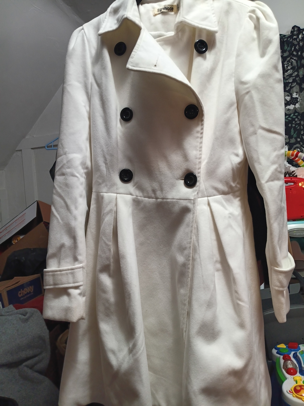 Eve Mode Women's Cream Double-Breasted Trench Coat